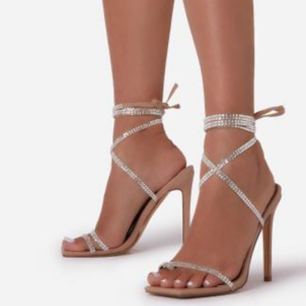 EGO Tan Rhinestone Strappy Heels